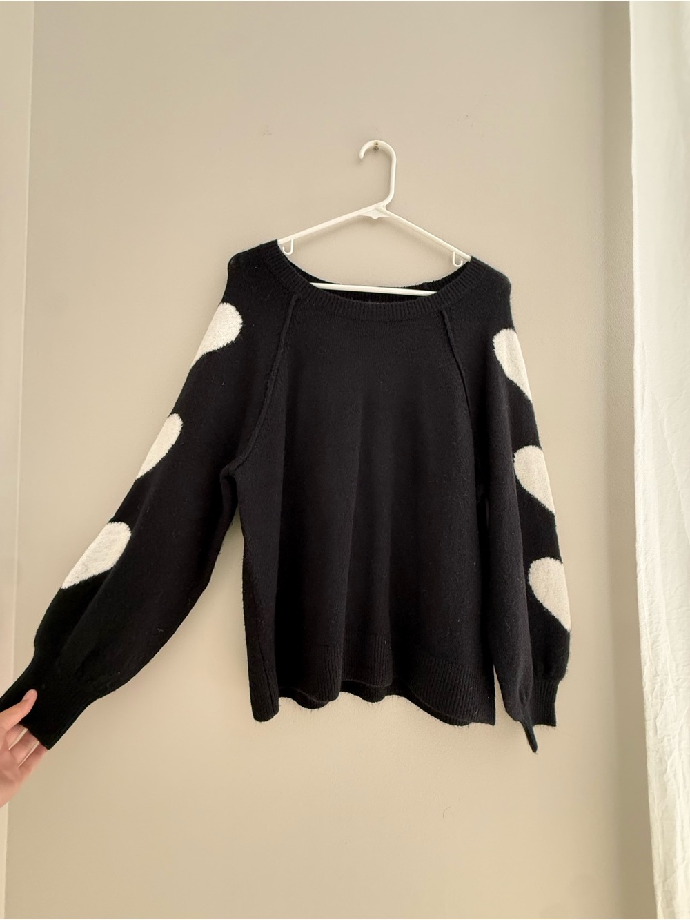 Cece Black Sweater with White Heart Sleeve Accentse - Women